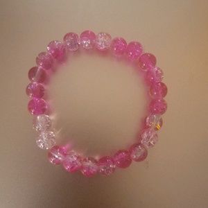 Pink and white beaded bracelet